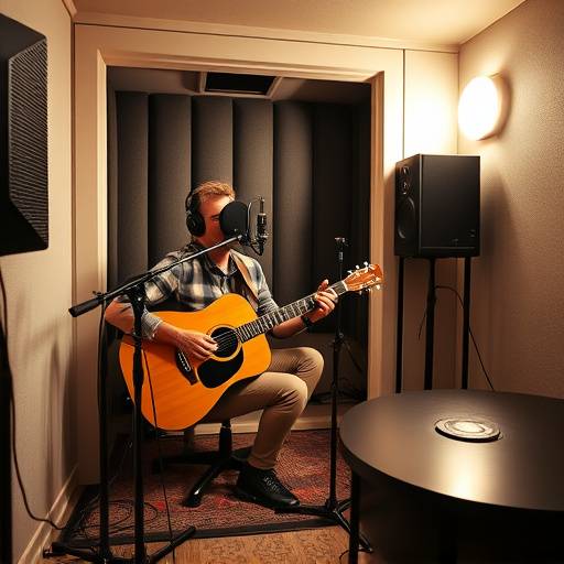 Acoustic guitar being recorded in Sonic Bloom Studios recording booth