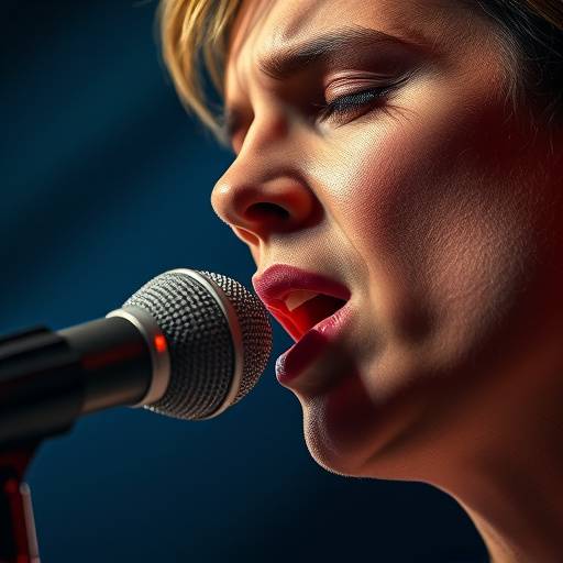 Close-up of a vocalist singing into a microphone
