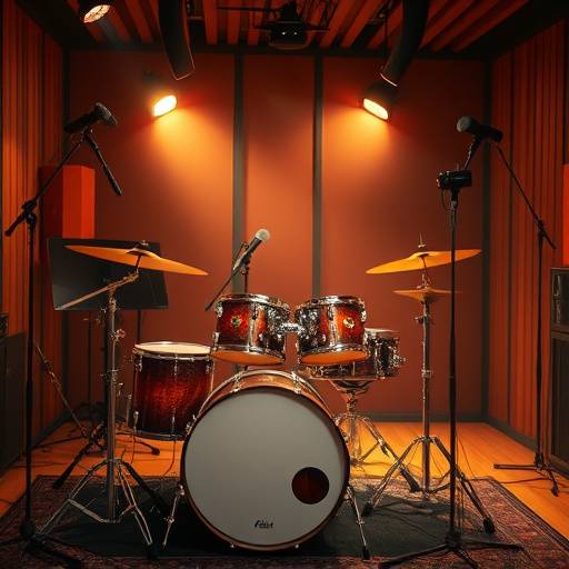 Drum set in a recording studio