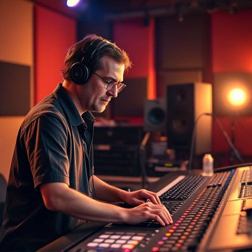 Image of a sound engineer working at a mixing console